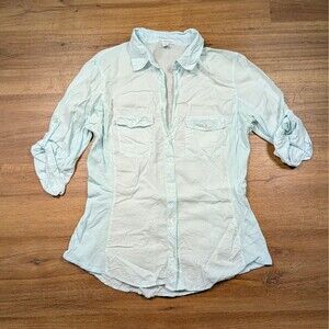 Standard James Perse Ribbed Panel Surplus Shirt Womens 4 Teal Button Down